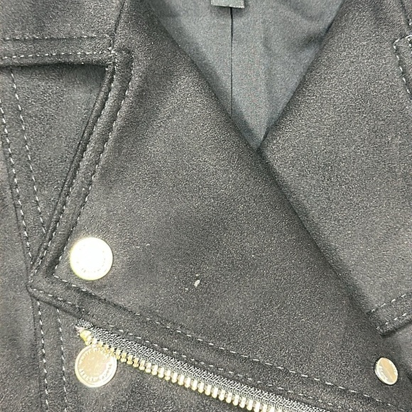 WHBM Faux Suede Vegan Moto Jacket Black with Gold Tone Zippers and Snaps Size 2 - Picture 10 of 16